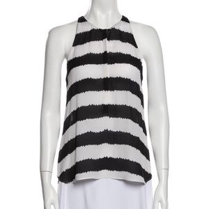 A.L.C. ALC 100% Silk V-neck Sleeveless Blouse Top Classic Modern Stripe XSmall